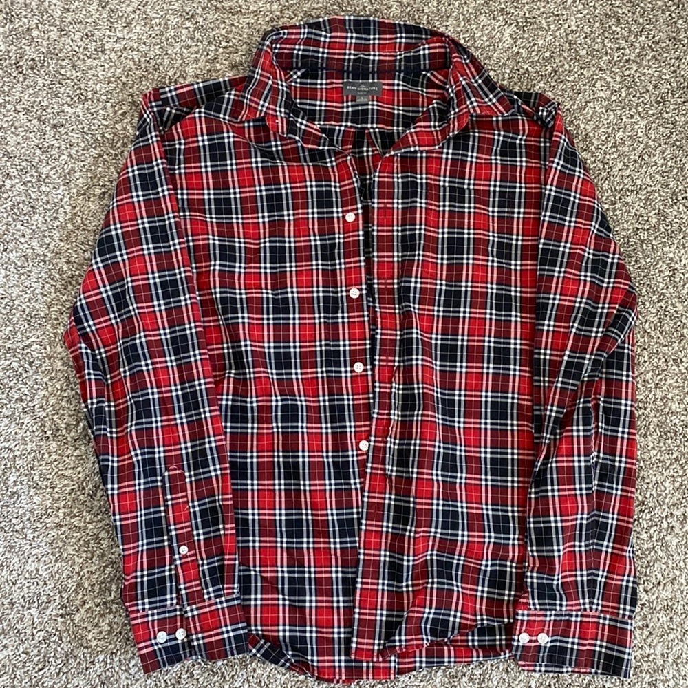 LL Bean Slim Fit Large Plaid Button Up